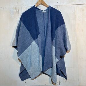 Women's‎ Plaid Wrap Shawl Blue L/XL Button Wool Cashmere Blend Hygge Cozy